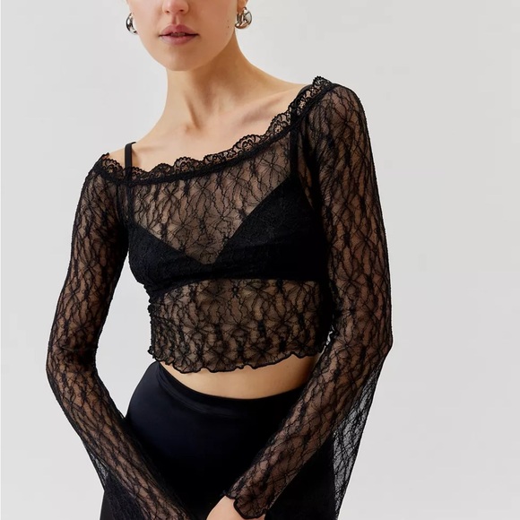 Urban Outfitters Black Lace Long Sleeve Top - Picture 1 of 5